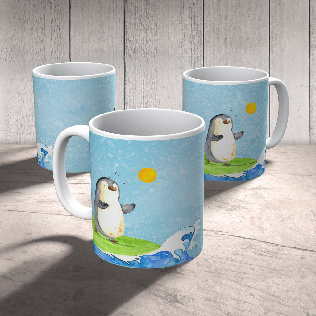 Tasse Pinguin Surfer Pinguin, Pinguine, surfen, Surfer, Hawaii, Urlaub, Wellen, Wellen reiten, Portugal,  Becher, Kaffeetasse, Kaffeebecher, Tee, Frühstück, Büro  Pinguin