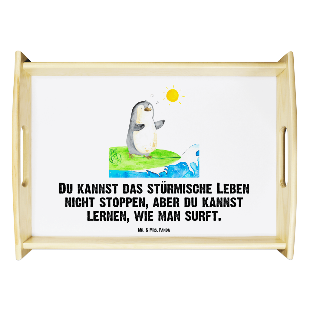 Serviertablett Pinguin Surfer Tablett, Holztablett, Küchentablett, Dekotablett, Frühstückstablett, Pinguin, Pinguine, surfen, Surfer, Hawaii, Urlaub, Wellen, Wellen reiten, Portugal