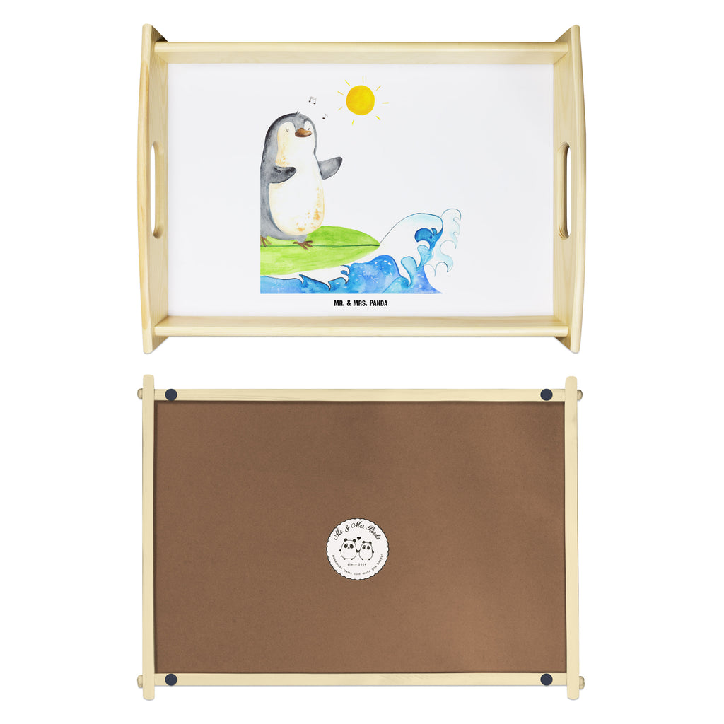 Serviertablett Pinguin Surfer Tablett, Holztablett, Küchentablett, Dekotablett, Frühstückstablett, Pinguin, Pinguine, surfen, Surfer, Hawaii, Urlaub, Wellen, Wellen reiten, Portugal