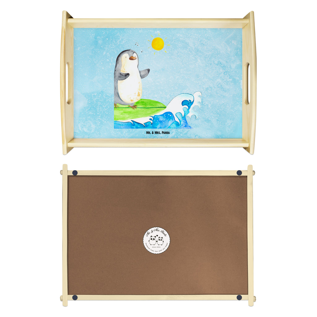 Serviertablett Pinguin Surfer Tablett, Holztablett, Küchentablett, Dekotablett, Frühstückstablett, Pinguin, Pinguine, surfen, Surfer, Hawaii, Urlaub, Wellen, Wellen reiten, Portugal