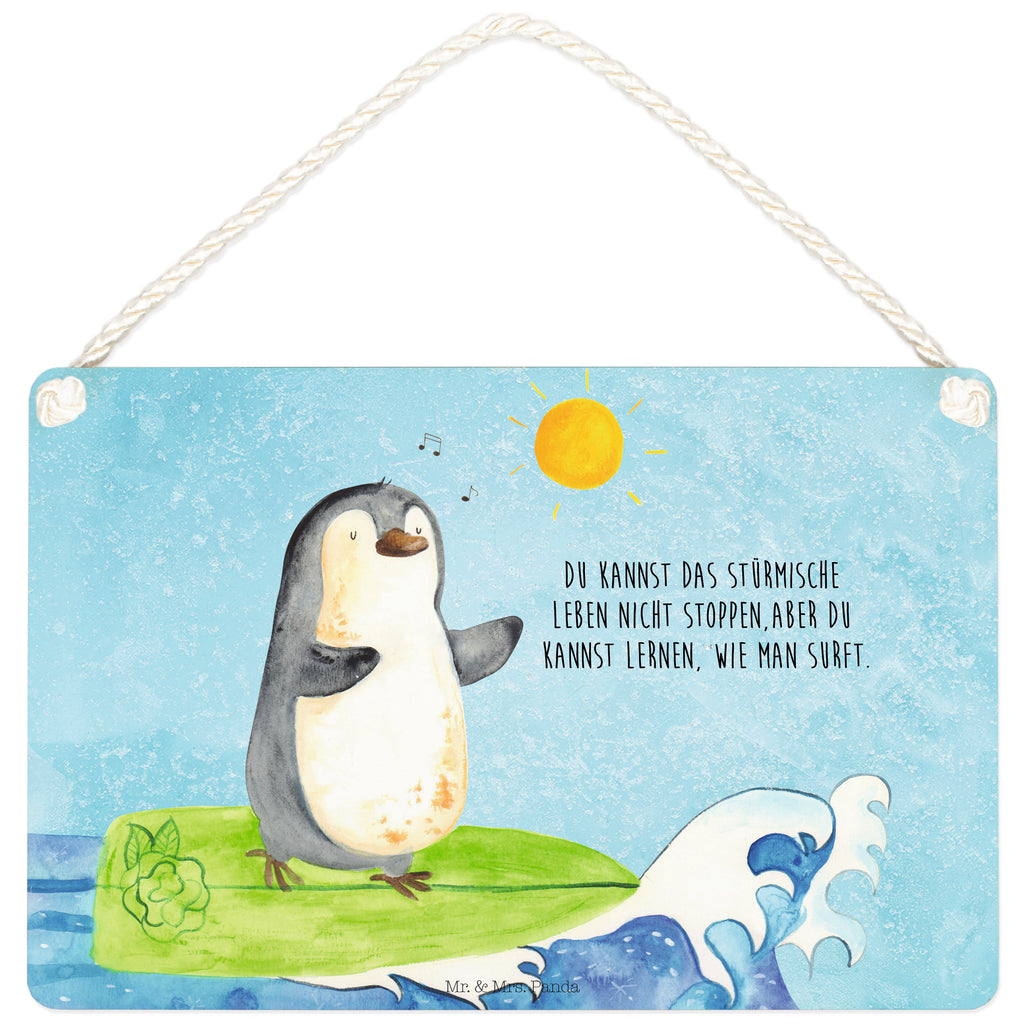Deko Schild Pinguin Surfer Dekoschild, Deko Schild, Schild, Tür Schild, Türschild, Holzschild, Wandschild, Wanddeko, Pinguin, Pinguine, surfen, Surfer, Hawaii, Urlaub, Wellen, Wellen reiten, Portugal