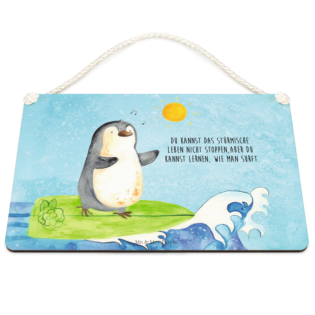 Deko Schild Pinguin Surfer Dekoschild, Deko Schild, Schild, Tür Schild, Türschild, Holzschild, Wandschild, Wanddeko, Pinguin, Pinguine, surfen, Surfer, Hawaii, Urlaub, Wellen, Wellen reiten, Portugal