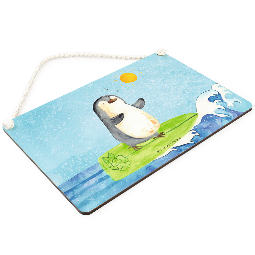 Deko Schild Pinguin Surfer Dekoschild, Deko Schild, Schild, Tür Schild, Türschild, Holzschild, Wandschild, Wanddeko, Pinguin, Pinguine, surfen, Surfer, Hawaii, Urlaub, Wellen, Wellen reiten, Portugal