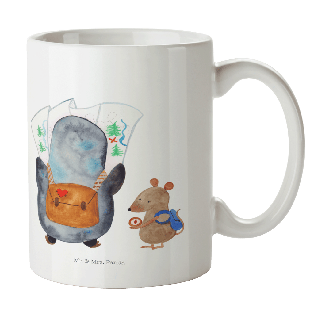 Tasse Pinguin & Maus Wanderer Pinguin, Pinguine, Abenteurer, Abenteuer, Roadtrip, Ausflug, Wanderlust, wandern Becher, Kaffeetasse, Kaffeebecher, Tee, Frühstück, Büro  Pinguin