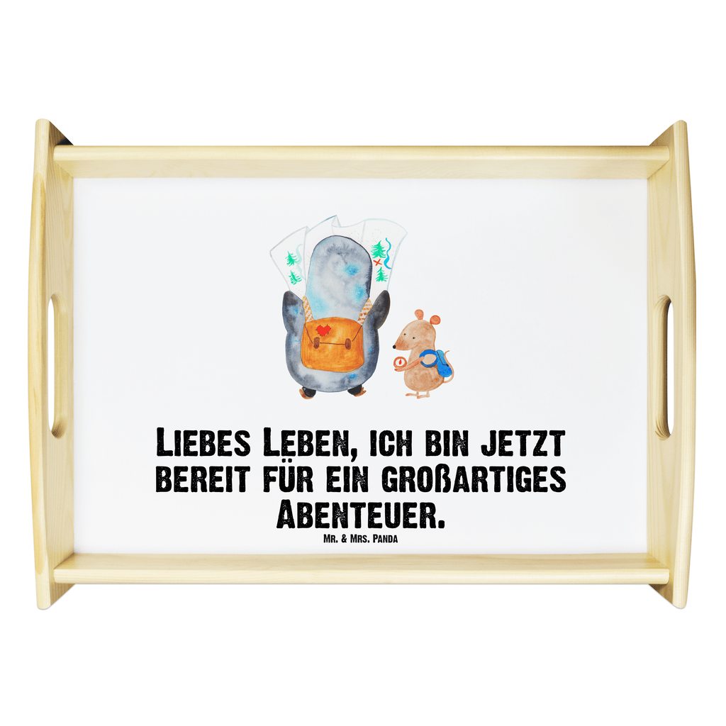 Serviertablett Pinguin & Maus Wanderer Tablett, Holztablett, Küchentablett, Dekotablett, Frühstückstablett, Pinguin, Pinguine, Abenteurer, Abenteuer, Roadtrip, Ausflug, Wanderlust, wandern