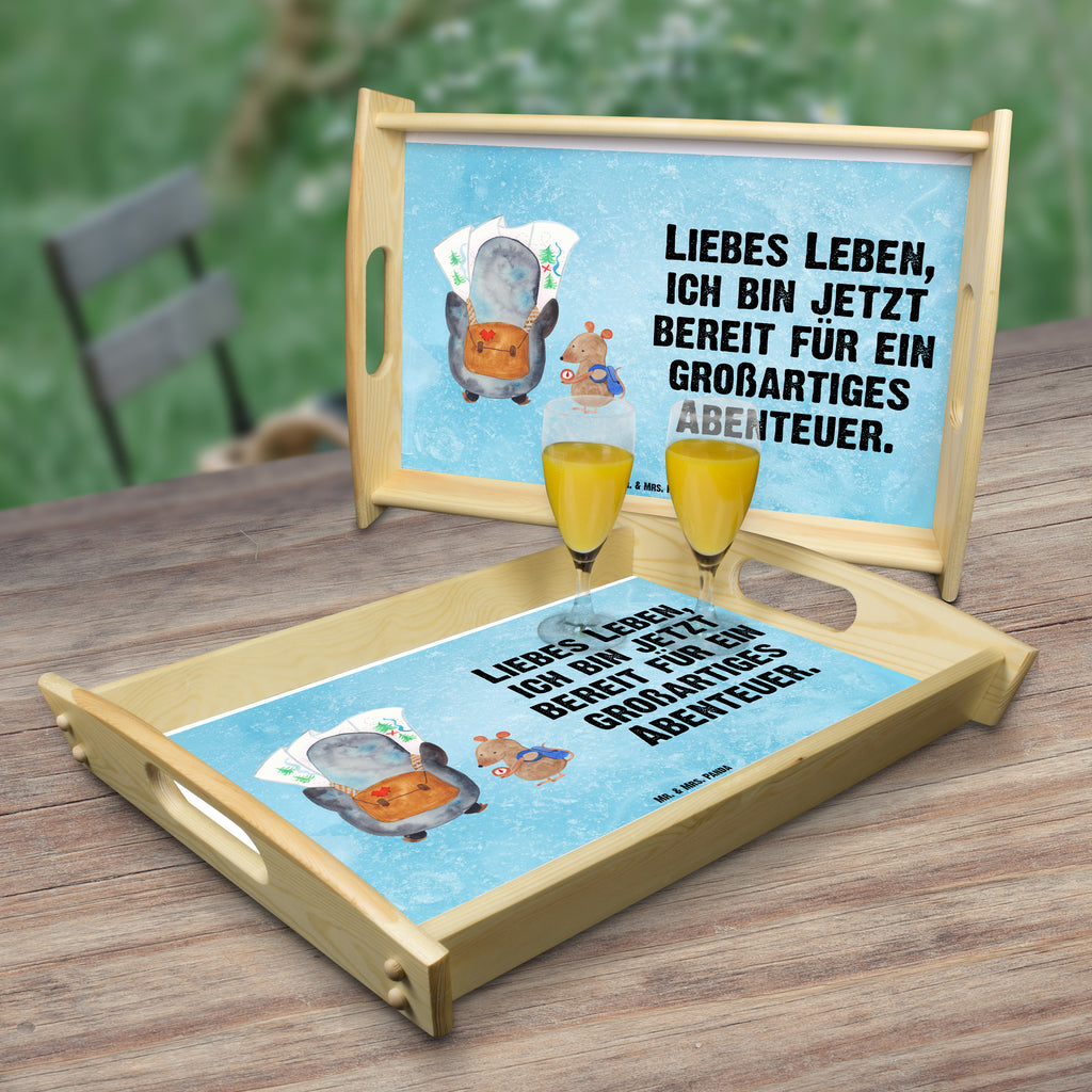 Serviertablett Pinguin & Maus Wanderer Tablett, Holztablett, Küchentablett, Dekotablett, Frühstückstablett, Pinguin, Pinguine, Abenteurer, Abenteuer, Roadtrip, Ausflug, Wanderlust, wandern