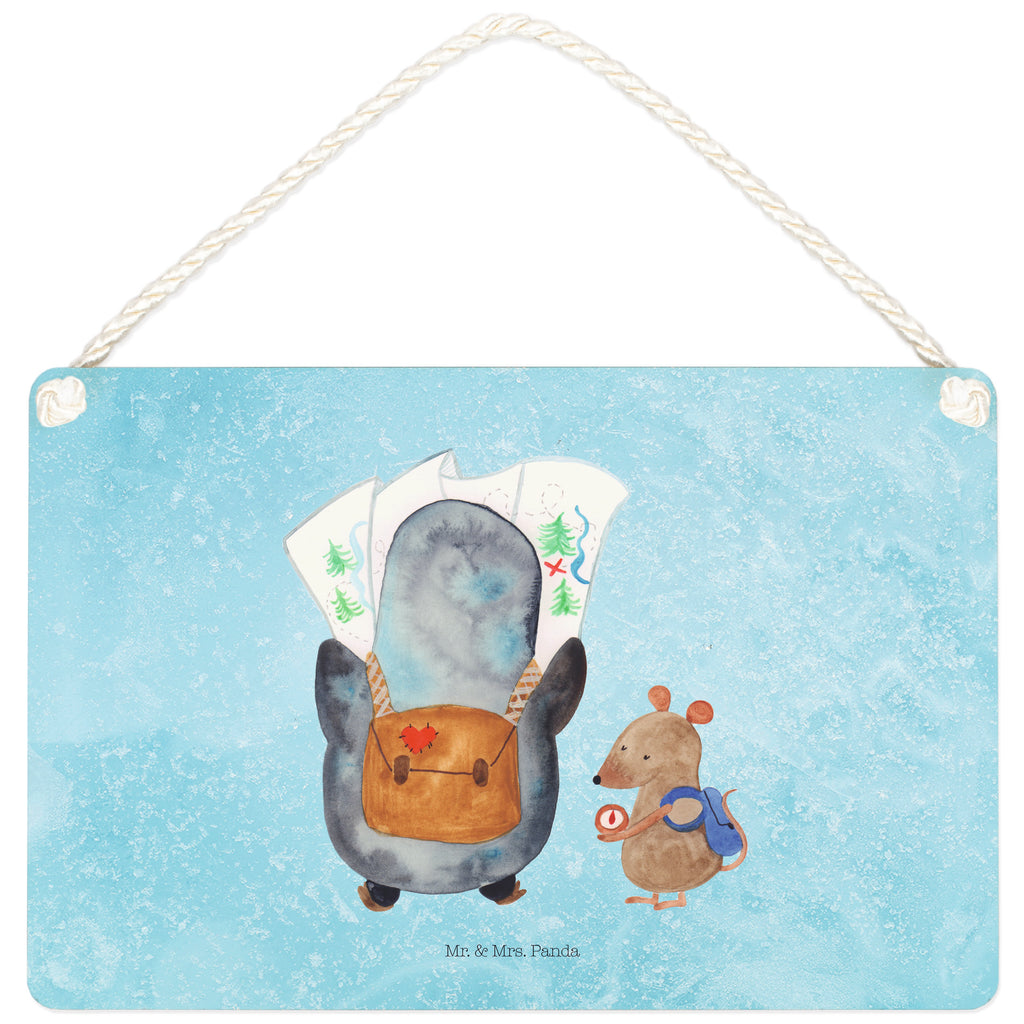 Deko Schild Pinguin & Maus Wanderer Dekoschild, Deko Schild, Schild, Tür Schild, Türschild, Holzschild, Wandschild, Wanddeko, Pinguin, Pinguine, Abenteurer, Abenteuer, Roadtrip, Ausflug, Wanderlust, wandern