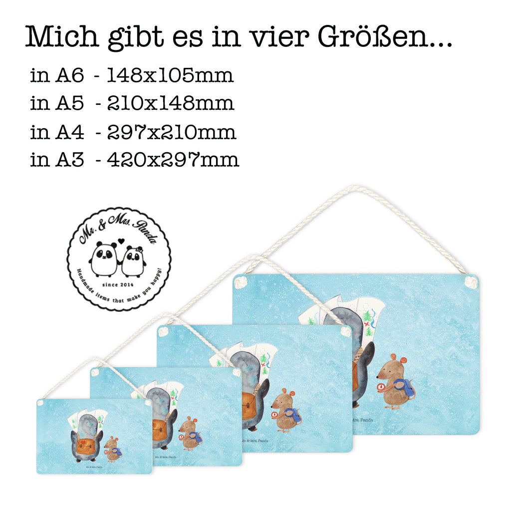 Deko Schild Pinguin & Maus Wanderer Dekoschild, Deko Schild, Schild, Tür Schild, Türschild, Holzschild, Wandschild, Wanddeko, Pinguin, Pinguine, Abenteurer, Abenteuer, Roadtrip, Ausflug, Wanderlust, wandern