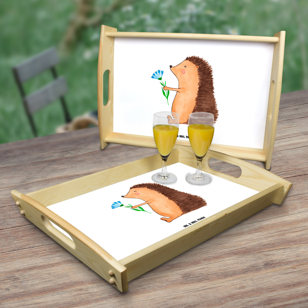 Serviertablett Igel mit Blume Igel, Gute Besserung, Genesungswünsche, Krankheit, Krankenhaus, krank, Besuch Tablett, Holztablett, Küchentablett, Dekotablett, Frühstückstablett  süße Tiermotive, gute Laune, lustige Sprüche, Tiere