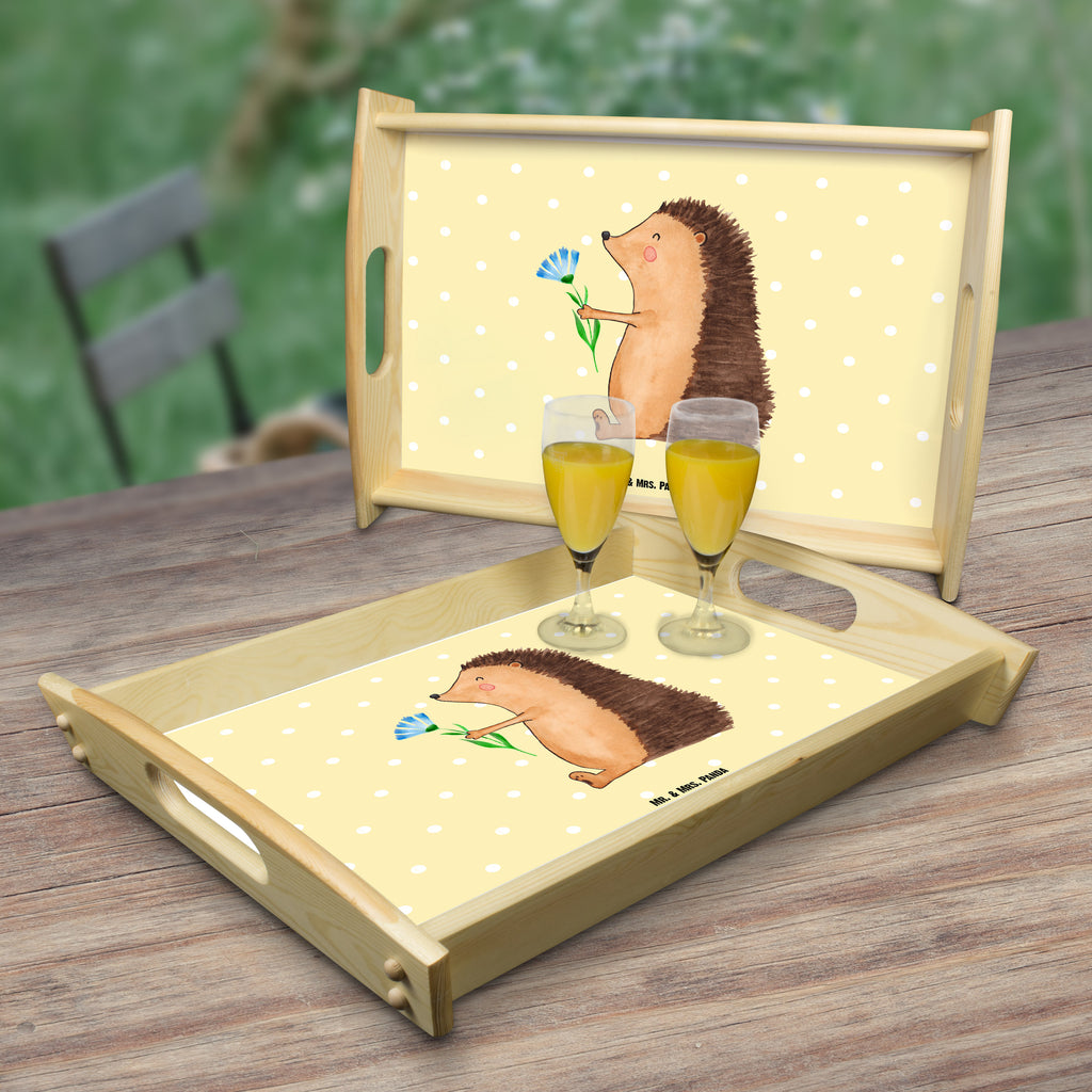 Serviertablett Igel mit Blume Igel, Gute Besserung, Genesungswünsche, Krankheit, Krankenhaus, krank, Besuch Tablett, Holztablett, Küchentablett, Dekotablett, Frühstückstablett  süße Tiermotive, gute Laune, lustige Sprüche, Tiere