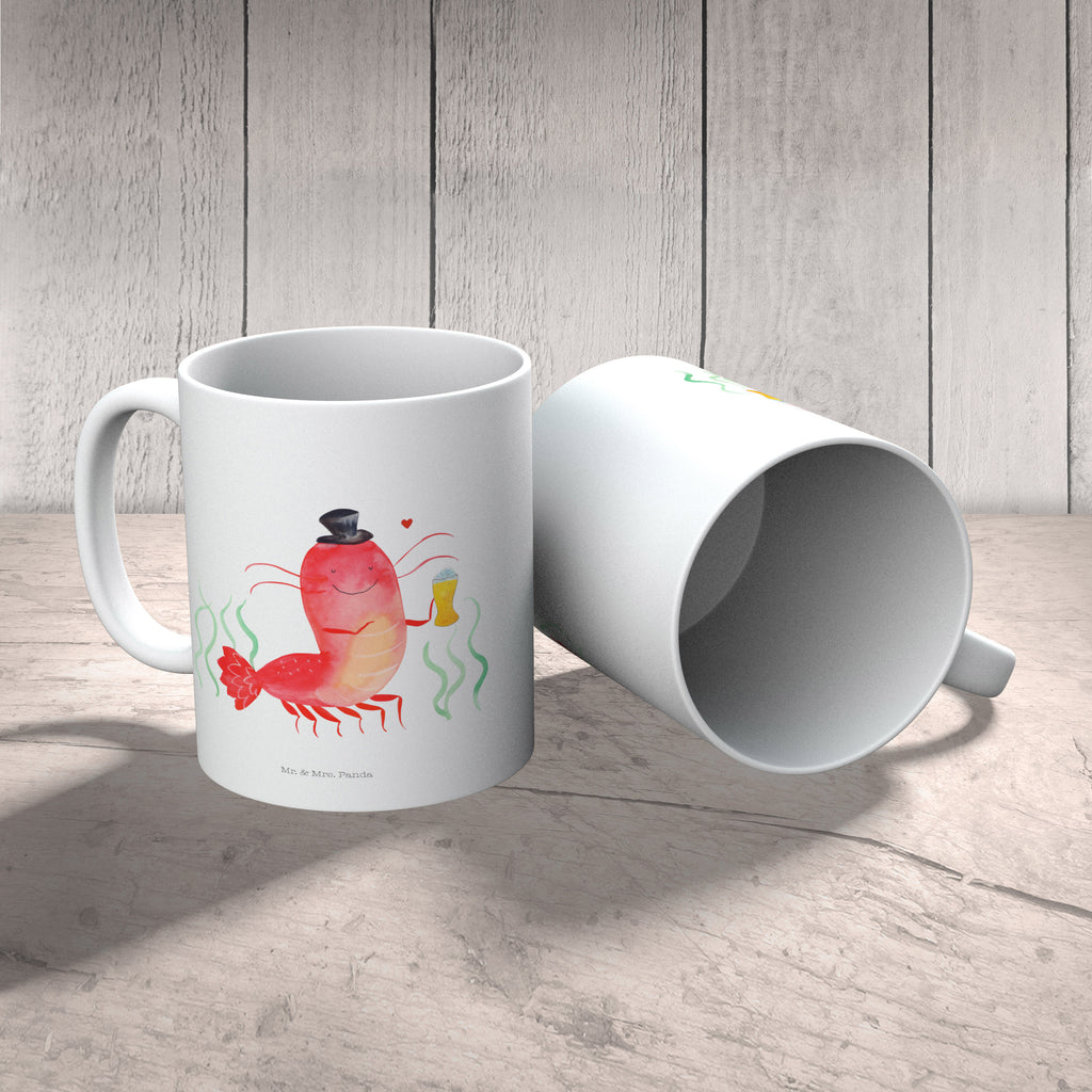 Tasse Hummer mit Weizen Garnele, Garnelen, Bier, Kochen, Männerhaushalt, Junggeselle, Junggesellin, Bierliebhaber, Kneipe, Gasthaus, Wirtschaft Becher, Kaffeetasse, Kaffeebecher, Tee, Frühstück, Büro  Meerestiere, Meer, Urlaub