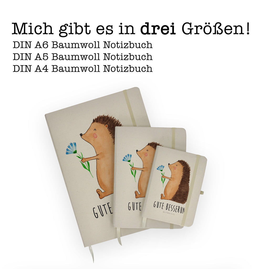 DIN A6 Baumwoll Notizbuch Igel mit Blume Notizen, Eintragebuch, Tagebuch, Notizblock, Adressbuch, Journal, Kladde, Skizzenbuch, Notizheft, Schreibbuch, Schreibheft, Tiermotive, Gute Laune, lustige Sprüche, Tiere, Igel, Gute Besserung, Genesungswünsche, Krankheit, Krankenhaus, krank, Besuch