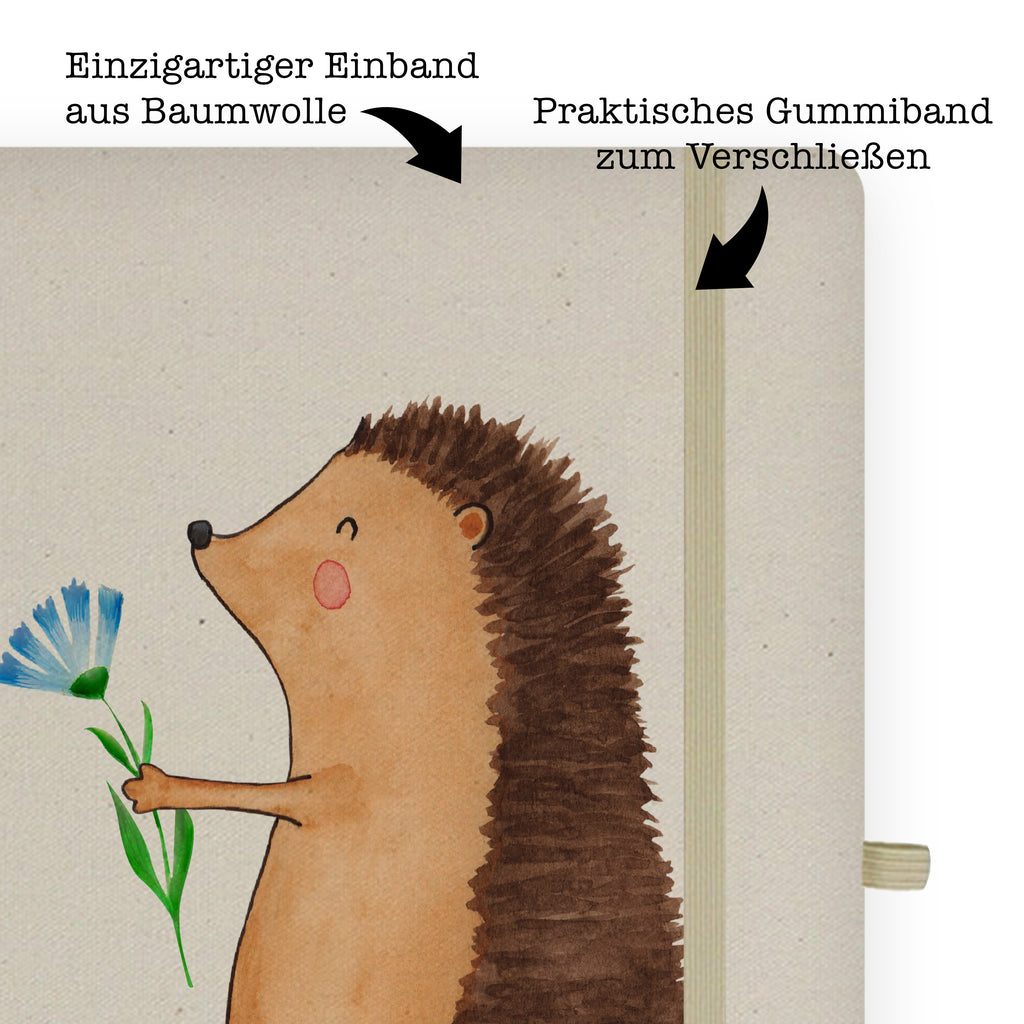 DIN A6 Baumwoll Notizbuch Igel mit Blume Notizen, Eintragebuch, Tagebuch, Notizblock, Adressbuch, Journal, Kladde, Skizzenbuch, Notizheft, Schreibbuch, Schreibheft, Tiermotive, Gute Laune, lustige Sprüche, Tiere, Igel, Gute Besserung, Genesungswünsche, Krankheit, Krankenhaus, krank, Besuch