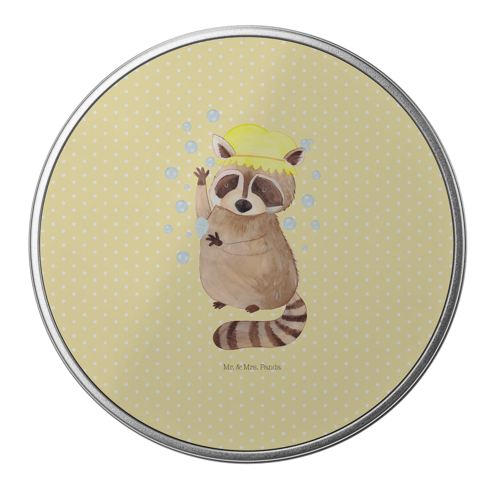 Blechdose rund Waschbär Metalldose, Keksdose, Dose, Vorratsdose, Geschenkbox, Tiermotive, Gute Laune, lustige Sprüche, Tiere, Waschbär, Tagträumen, Plan, Fröhlich, waschen, Seifenblasen