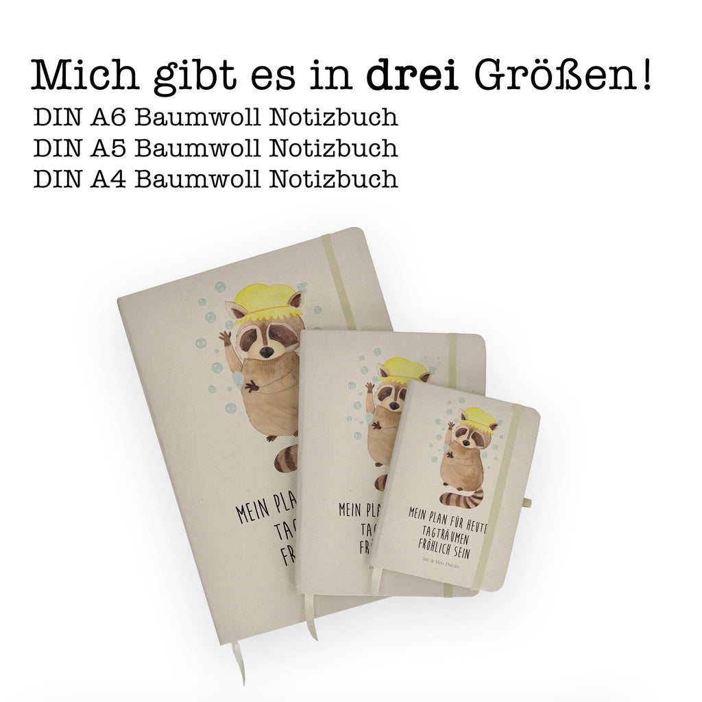 DIN A4 Baumwoll Notizbuch Waschbär Notizen, Eintragebuch, Tagebuch, Notizblock, Adressbuch, Journal, Kladde, Skizzenbuch, Notizheft, Schreibbuch, Schreibheft, Tiermotive, Gute Laune, lustige Sprüche, Tiere, Waschbär, Tagträumen, Plan, Fröhlich, waschen, Seifenblasen