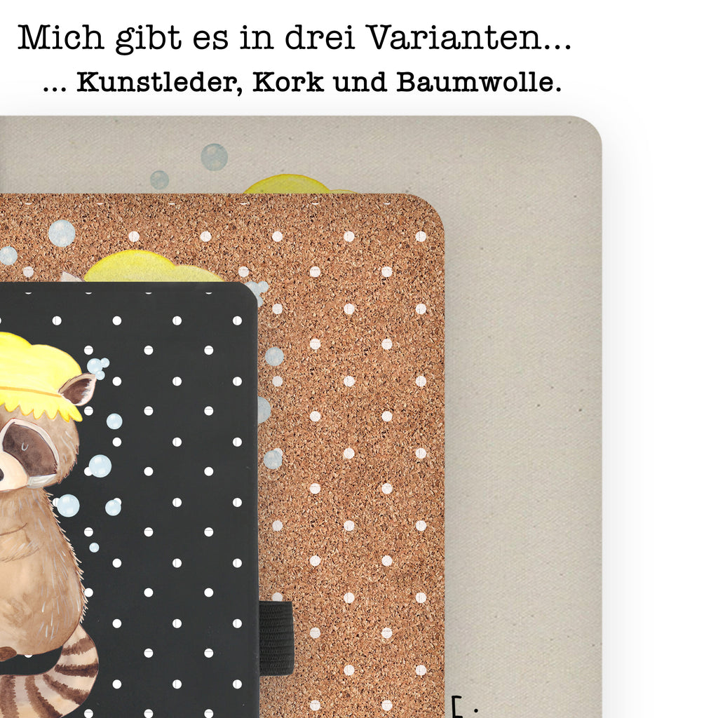 DIN A4 Baumwoll Notizbuch Waschbär Notizen, Eintragebuch, Tagebuch, Notizblock, Adressbuch, Journal, Kladde, Skizzenbuch, Notizheft, Schreibbuch, Schreibheft, Tiermotive, Gute Laune, lustige Sprüche, Tiere, Waschbär, Tagträumen, Plan, Fröhlich, waschen, Seifenblasen