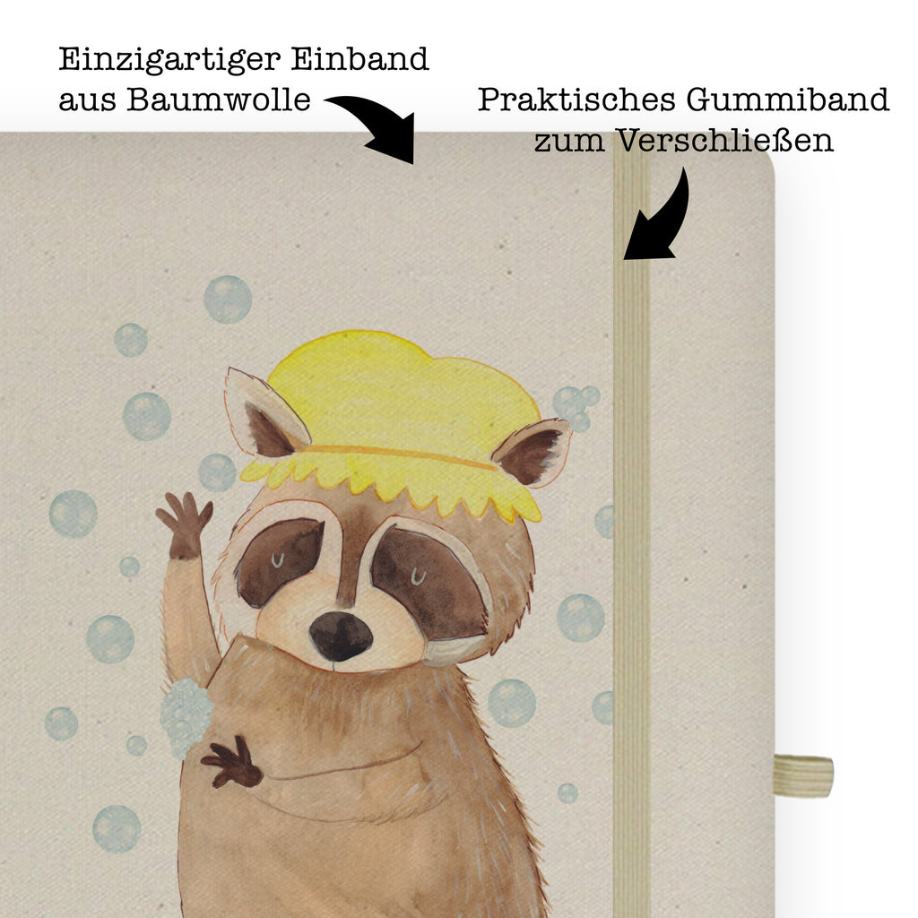 DIN A4 Baumwoll Notizbuch Waschbär Notizen, Eintragebuch, Tagebuch, Notizblock, Adressbuch, Journal, Kladde, Skizzenbuch, Notizheft, Schreibbuch, Schreibheft, Tiermotive, Gute Laune, lustige Sprüche, Tiere, Waschbär, Tagträumen, Plan, Fröhlich, waschen, Seifenblasen