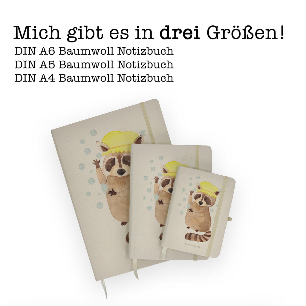 DIN A4 Baumwoll Notizbuch Waschbär Notizen, Eintragebuch, Tagebuch, Notizblock, Adressbuch, Journal, Kladde, Skizzenbuch, Notizheft, Schreibbuch, Schreibheft, Tiermotive, Gute Laune, lustige Sprüche, Tiere, Waschbär, Tagträumen, Plan, Fröhlich, waschen, Seifenblasen