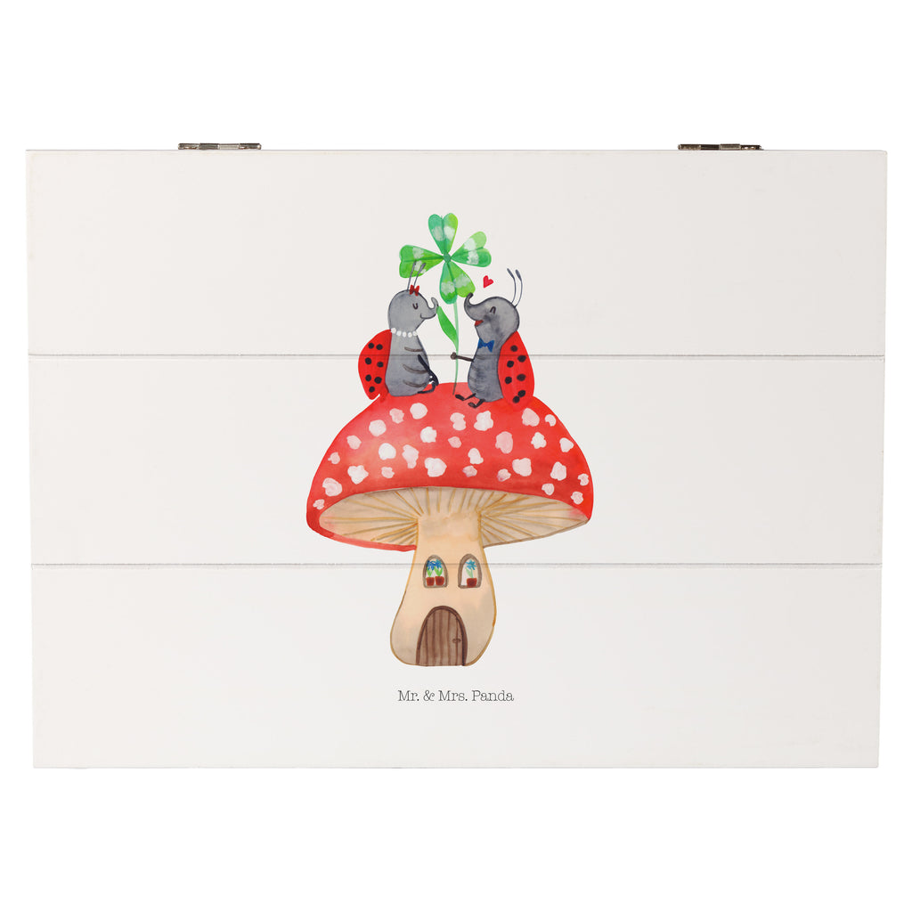 Holzkiste Marienkäfer Paar Fliegenpilz Holzkiste, Kiste, Schatzkiste, Truhe, Schatulle, XXL, Erinnerungsbox, Erinnerungskiste, Dekokiste, Aufbewahrungsbox, Tiermotive, Gute Laune, lustige Sprüche, Tiere, Haus, Wohnung, zuhause, Fliegenpilz, Marienkäfer, Fleigenpilzhaus