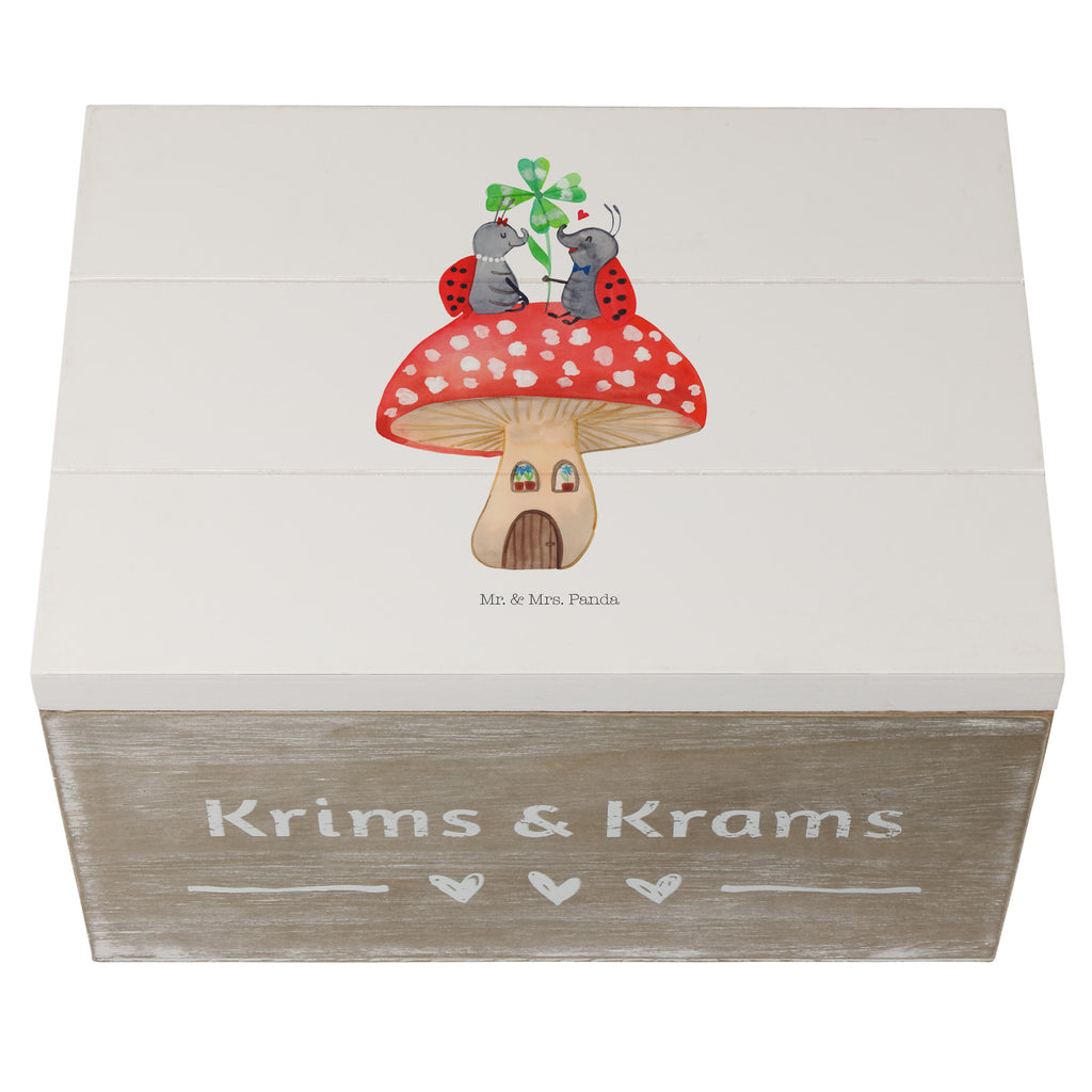 Holzkiste Marienkäfer Paar Fliegenpilz Holzkiste, Kiste, Schatzkiste, Truhe, Schatulle, XXL, Erinnerungsbox, Erinnerungskiste, Dekokiste, Aufbewahrungsbox, Tiermotive, Gute Laune, lustige Sprüche, Tiere, Haus, Wohnung, zuhause, Fliegenpilz, Marienkäfer, Fleigenpilzhaus