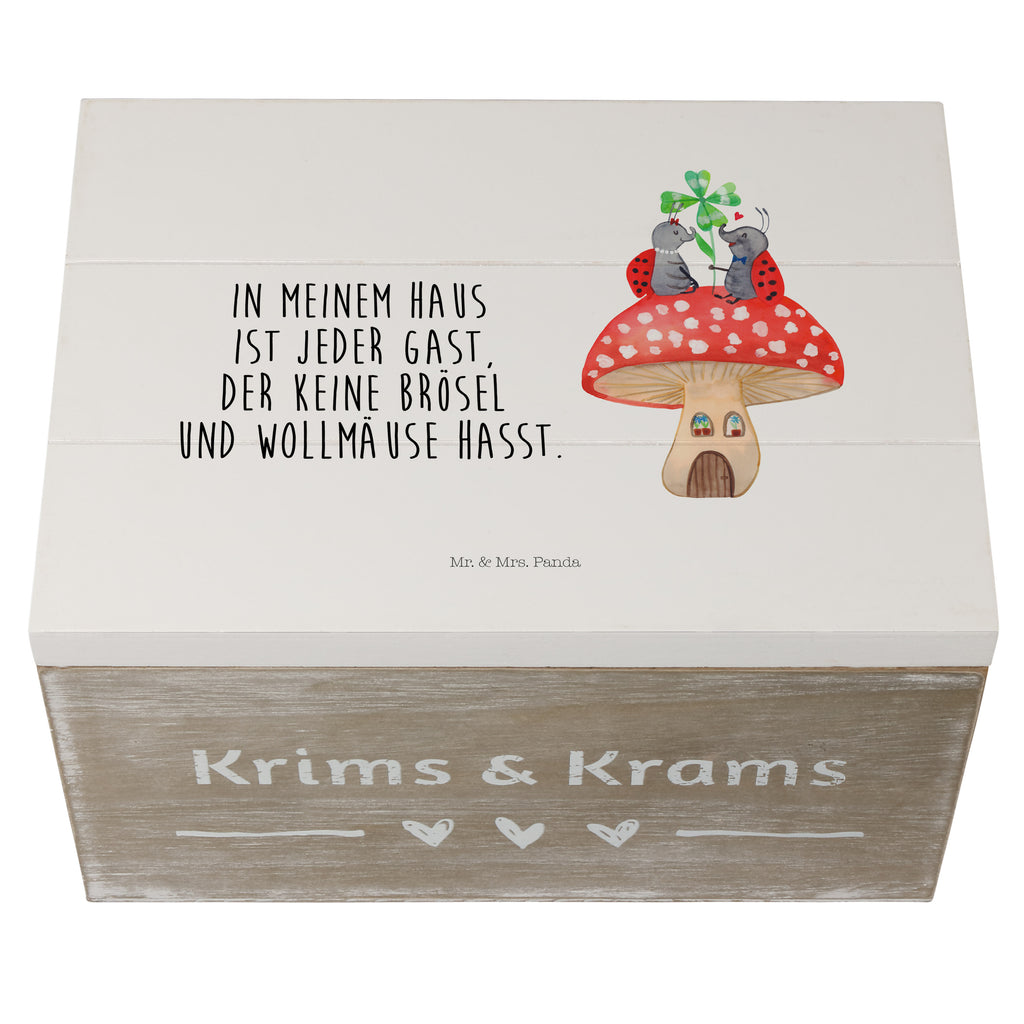 Holzkiste Marienkäfer Paar Fliegenpilz Holzkiste, Kiste, Schatzkiste, Truhe, Schatulle, XXL, Erinnerungsbox, Erinnerungskiste, Dekokiste, Aufbewahrungsbox, Tiermotive, Gute Laune, lustige Sprüche, Tiere, Haus, Wohnung, zuhause, Fliegenpilz, Marienkäfer, Fleigenpilzhaus