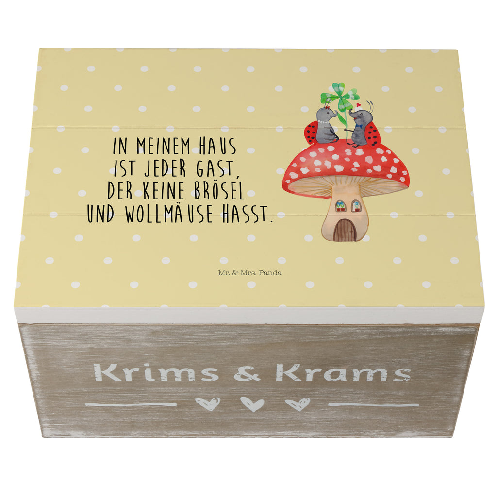Holzkiste Marienkäfer Paar Fliegenpilz Holzkiste, Kiste, Schatzkiste, Truhe, Schatulle, XXL, Erinnerungsbox, Erinnerungskiste, Dekokiste, Aufbewahrungsbox, Tiermotive, Gute Laune, lustige Sprüche, Tiere, Haus, Wohnung, zuhause, Fliegenpilz, Marienkäfer, Fleigenpilzhaus