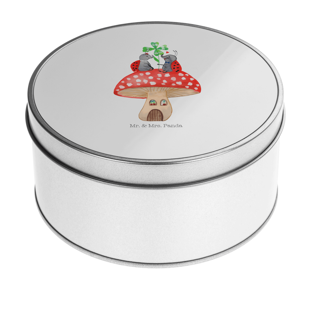 Blechdose rund Marienkäfer Paar Fliegenpilz Metalldose, Keksdose, Dose, Vorratsdose, Geschenkbox, Tiermotive, Gute Laune, lustige Sprüche, Tiere, Haus, Wohnung, zuhause, Fliegenpilz, Marienkäfer, Fleigenpilzhaus