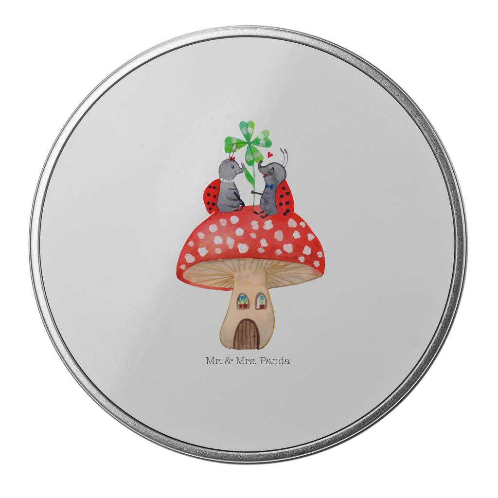 Blechdose rund Marienkäfer Paar Fliegenpilz Metalldose, Keksdose, Dose, Vorratsdose, Geschenkbox, Tiermotive, Gute Laune, lustige Sprüche, Tiere, Haus, Wohnung, zuhause, Fliegenpilz, Marienkäfer, Fleigenpilzhaus