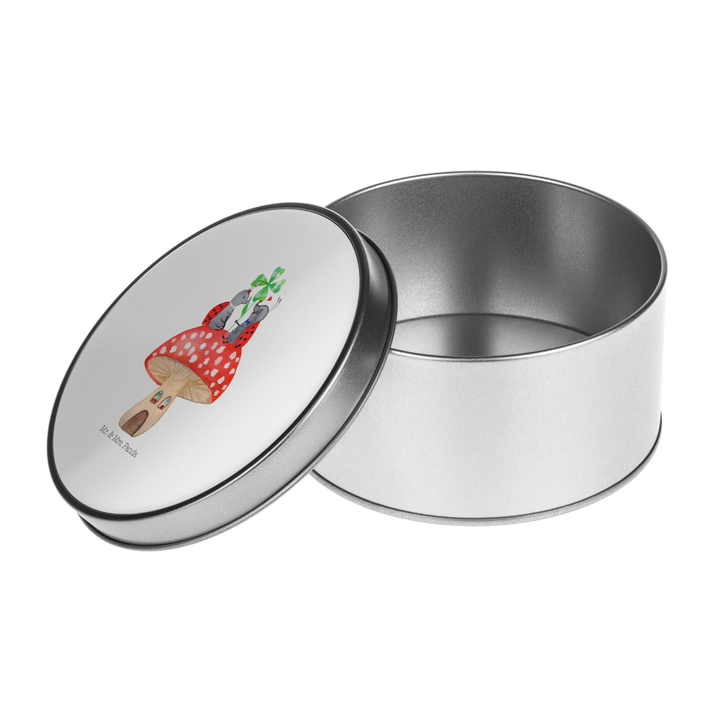 Blechdose rund Marienkäfer Paar Fliegenpilz Metalldose, Keksdose, Dose, Vorratsdose, Geschenkbox, Tiermotive, Gute Laune, lustige Sprüche, Tiere, Haus, Wohnung, zuhause, Fliegenpilz, Marienkäfer, Fleigenpilzhaus