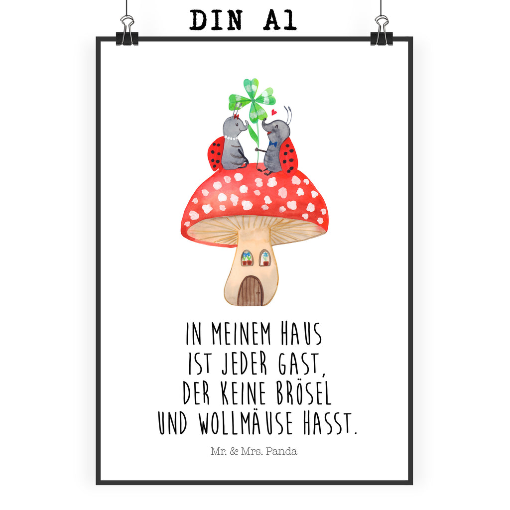 Poster Marienkäfer Paar Fliegenpilz Poster, Wandposter, Bild, Wanddeko, Küchenposter, Kinderposter, Wanddeko Bild, Raumdekoration, Wanddekoration, Handgemaltes Poster, Mr. & Mrs. Panda Poster, Designposter, Kunstdruck, Posterdruck, Tiermotive, Gute Laune, lustige Sprüche, Tiere, Haus, Wohnung, zuhause, Fliegenpilz, Marienkäfer, Fleigenpilzhaus