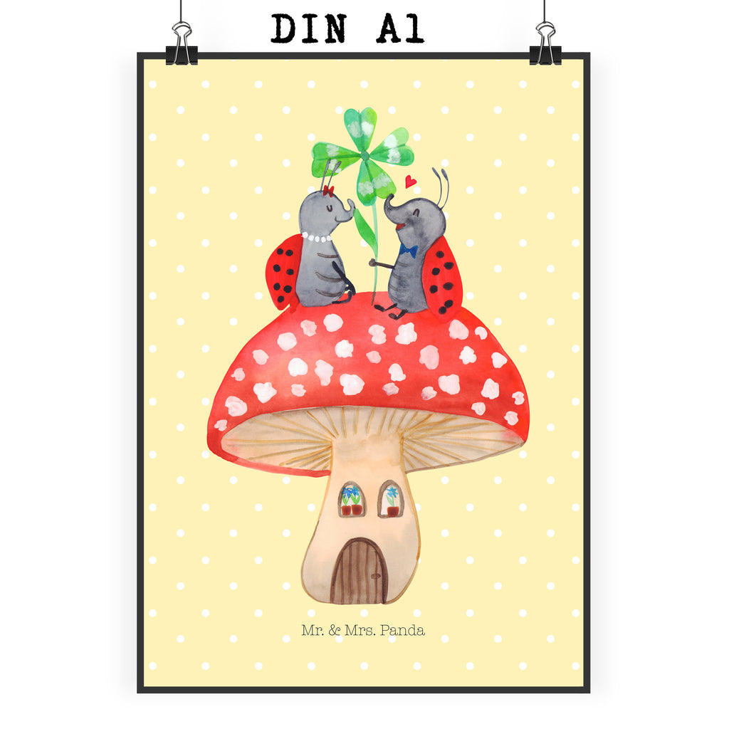 Poster Marienkäfer Paar Fliegenpilz Poster, Wandposter, Bild, Wanddeko, Küchenposter, Kinderposter, Wanddeko Bild, Raumdekoration, Wanddekoration, Handgemaltes Poster, Mr. & Mrs. Panda Poster, Designposter, Kunstdruck, Posterdruck, Tiermotive, Gute Laune, lustige Sprüche, Tiere, Haus, Wohnung, zuhause, Fliegenpilz, Marienkäfer, Fleigenpilzhaus