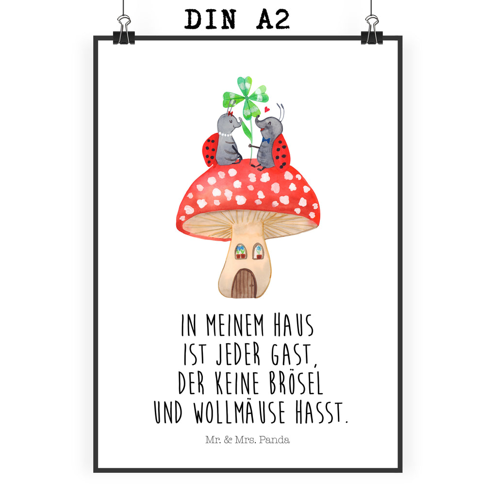 Poster Marienkäfer Paar Fliegenpilz Poster, Wandposter, Bild, Wanddeko, Küchenposter, Kinderposter, Wanddeko Bild, Raumdekoration, Wanddekoration, Handgemaltes Poster, Mr. & Mrs. Panda Poster, Designposter, Kunstdruck, Posterdruck, Tiermotive, Gute Laune, lustige Sprüche, Tiere, Haus, Wohnung, zuhause, Fliegenpilz, Marienkäfer, Fleigenpilzhaus