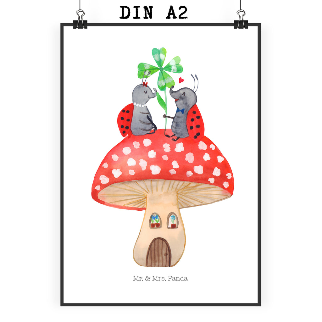 Poster Marienkäfer Paar Fliegenpilz Poster, Wandposter, Bild, Wanddeko, Küchenposter, Kinderposter, Wanddeko Bild, Raumdekoration, Wanddekoration, Handgemaltes Poster, Mr. & Mrs. Panda Poster, Designposter, Kunstdruck, Posterdruck, Tiermotive, Gute Laune, lustige Sprüche, Tiere, Haus, Wohnung, zuhause, Fliegenpilz, Marienkäfer, Fleigenpilzhaus