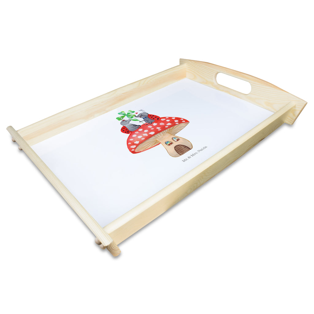 Serviertablett Marienkäfer Paar Fliegenpilz Tablett, Holztablett, Küchentablett, Dekotablett, Frühstückstablett, Tiermotive, Gute Laune, lustige Sprüche, Tiere, Haus, Wohnung, zuhause, Fliegenpilz, Marienkäfer, Fleigenpilzhaus