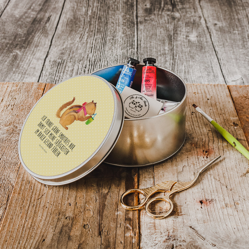 Blechdose rund Eichhörnchen Smoothie Metalldose, Keksdose, Dose, Vorratsdose, Geschenkbox, Tiermotive, Gute Laune, lustige Sprüche, Tiere, Green Smoothies, Diät, Abnehmen, Streifenhörnchen, Eichhörnchen