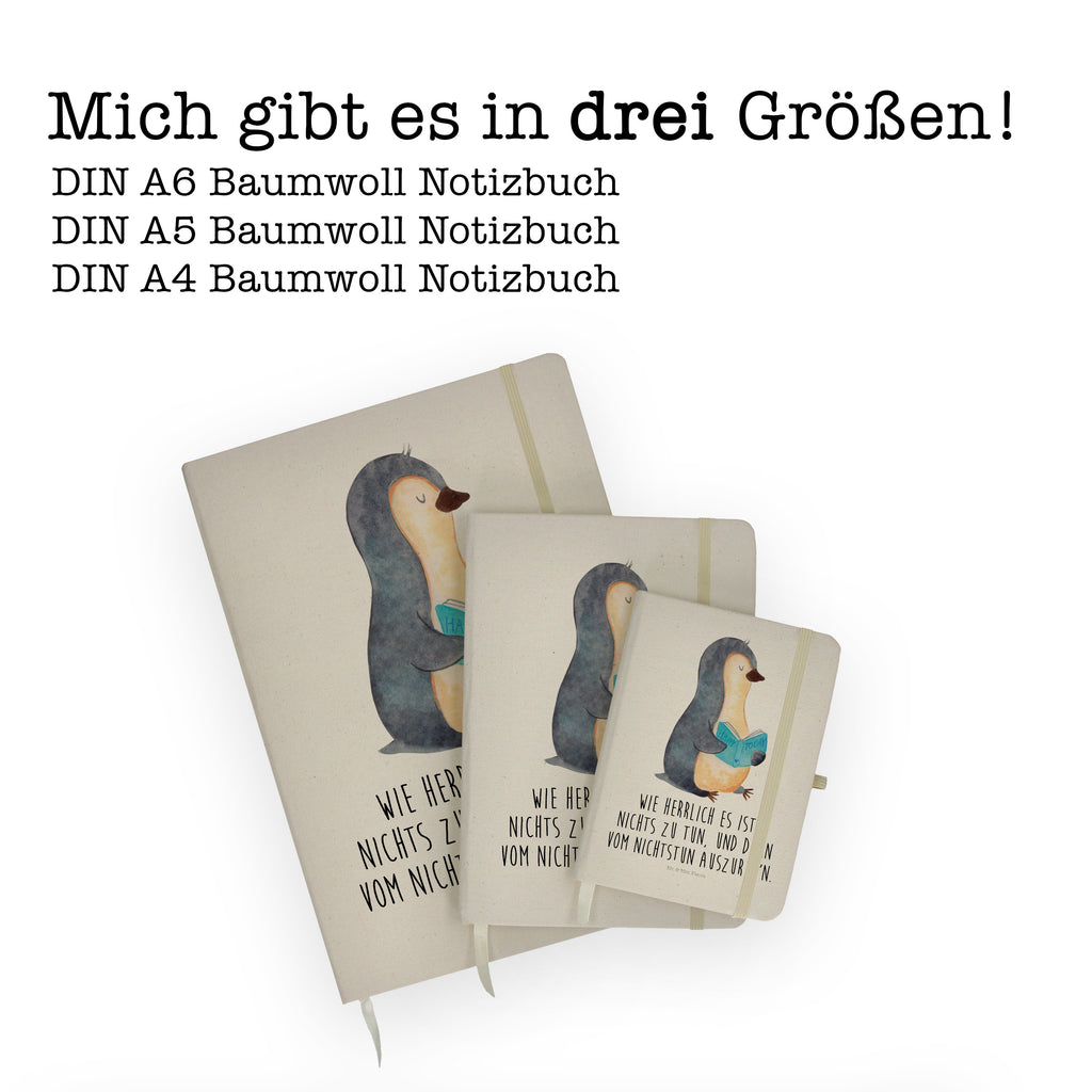 DIN A4 Baumwoll Notizbuch Pinguin Buch Notizen, Eintragebuch, Tagebuch, Notizblock, Adressbuch, Journal, Kladde, Skizzenbuch, Notizheft, Schreibbuch, Schreibheft, Pinguin, Pinguine, Buch, Lesen, Bücherwurm, Nichtstun, Faulenzen, Ferien, Urlaub, Freizeit