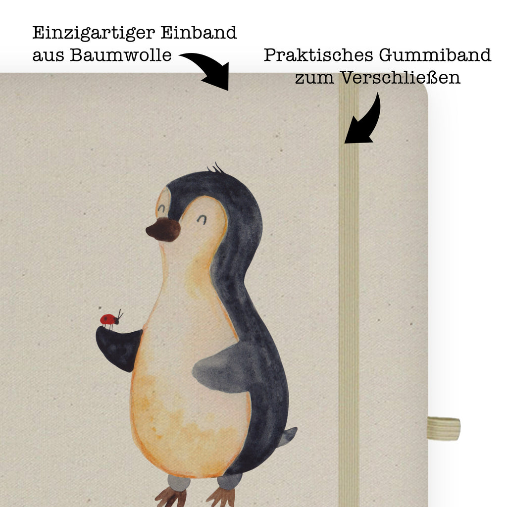 DIN A5 Baumwoll Notizbuch Pinguin Marienkäfer Notizen, Eintragebuch, Tagebuch, Notizblock, Adressbuch, Journal, Kladde, Skizzenbuch, Notizheft, Schreibbuch, Schreibheft, Pinguin, Pinguine, Marienkäfer, Liebe, Wunder, Glück, Freude, Lebensfreude
