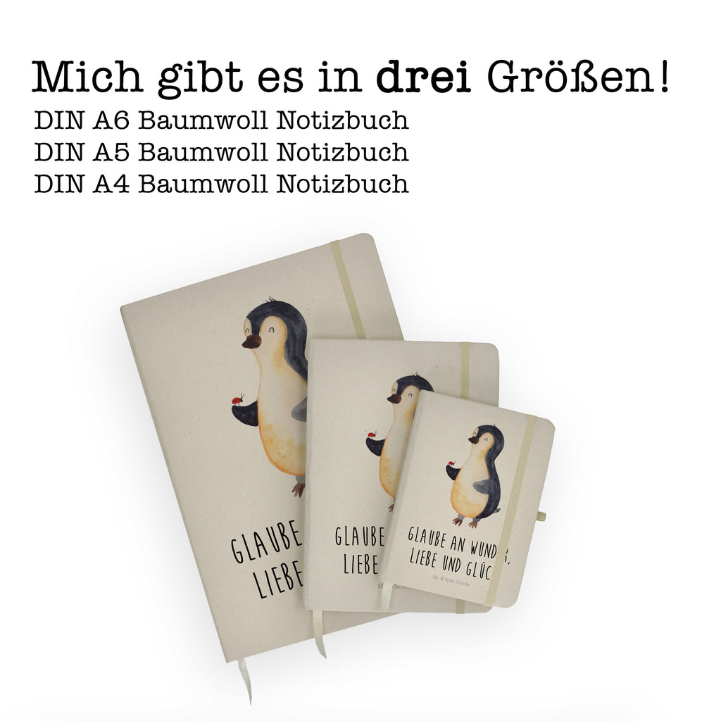 DIN A5 Baumwoll Notizbuch Pinguin Marienkäfer Notizen, Eintragebuch, Tagebuch, Notizblock, Adressbuch, Journal, Kladde, Skizzenbuch, Notizheft, Schreibbuch, Schreibheft, Pinguin, Pinguine, Marienkäfer, Liebe, Wunder, Glück, Freude, Lebensfreude