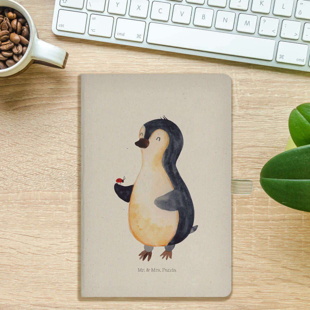 DIN A5 Baumwoll Notizbuch Pinguin Marienkäfer Notizen, Eintragebuch, Tagebuch, Notizblock, Adressbuch, Journal, Kladde, Skizzenbuch, Notizheft, Schreibbuch, Schreibheft, Pinguin, Pinguine, Marienkäfer, Liebe, Wunder, Glück, Freude, Lebensfreude