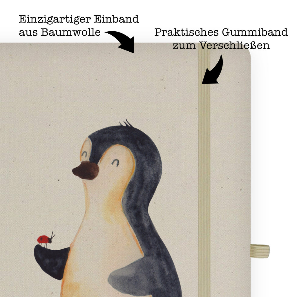 DIN A5 Baumwoll Notizbuch Pinguin Marienkäfer Notizen, Eintragebuch, Tagebuch, Notizblock, Adressbuch, Journal, Kladde, Skizzenbuch, Notizheft, Schreibbuch, Schreibheft, Pinguin, Pinguine, Marienkäfer, Liebe, Wunder, Glück, Freude, Lebensfreude