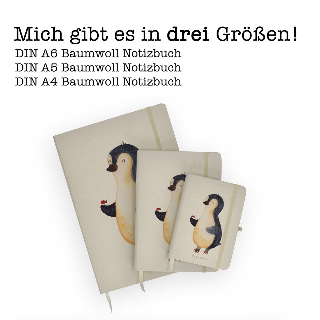 DIN A5 Baumwoll Notizbuch Pinguin Marienkäfer Notizen, Eintragebuch, Tagebuch, Notizblock, Adressbuch, Journal, Kladde, Skizzenbuch, Notizheft, Schreibbuch, Schreibheft, Pinguin, Pinguine, Marienkäfer, Liebe, Wunder, Glück, Freude, Lebensfreude