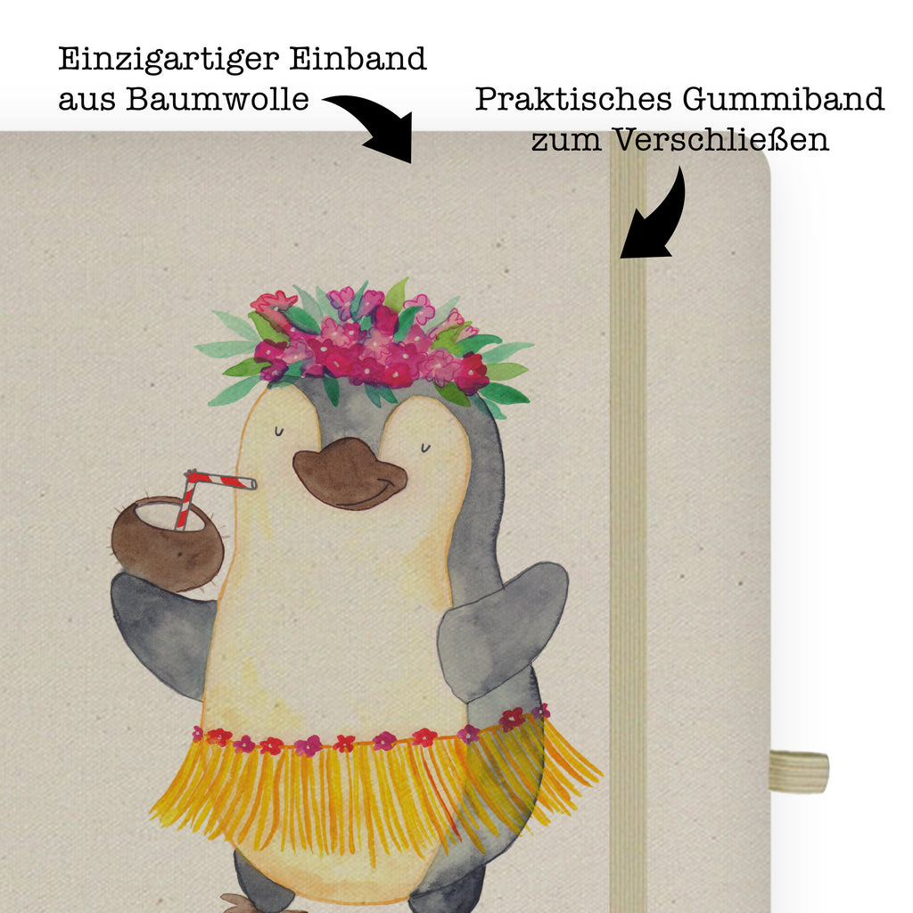 DIN A5 Baumwoll Notizbuch Pinguin Kokosnuss Notizen, Eintragebuch, Tagebuch, Notizblock, Adressbuch, Journal, Kladde, Skizzenbuch, Notizheft, Schreibbuch, Schreibheft, Pinguin, Aloha, Hawaii, Urlaub, Kokosnuss, Pinguine