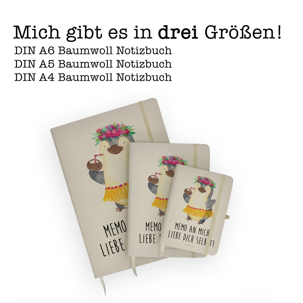 DIN A5 Baumwoll Notizbuch Pinguin Kokosnuss Notizen, Eintragebuch, Tagebuch, Notizblock, Adressbuch, Journal, Kladde, Skizzenbuch, Notizheft, Schreibbuch, Schreibheft, Pinguin, Aloha, Hawaii, Urlaub, Kokosnuss, Pinguine