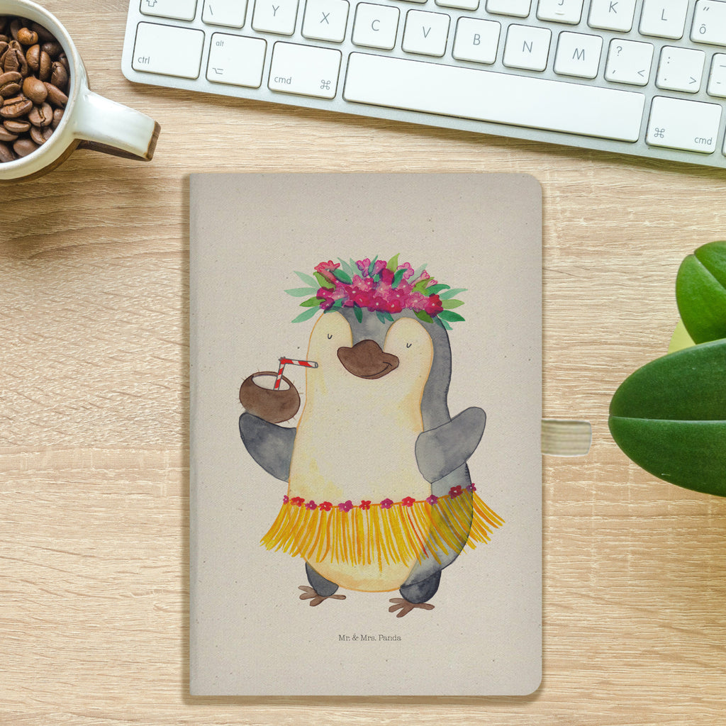DIN A5 Baumwoll Notizbuch Pinguin Kokosnuss Notizen, Eintragebuch, Tagebuch, Notizblock, Adressbuch, Journal, Kladde, Skizzenbuch, Notizheft, Schreibbuch, Schreibheft, Pinguin, Aloha, Hawaii, Urlaub, Kokosnuss, Pinguine