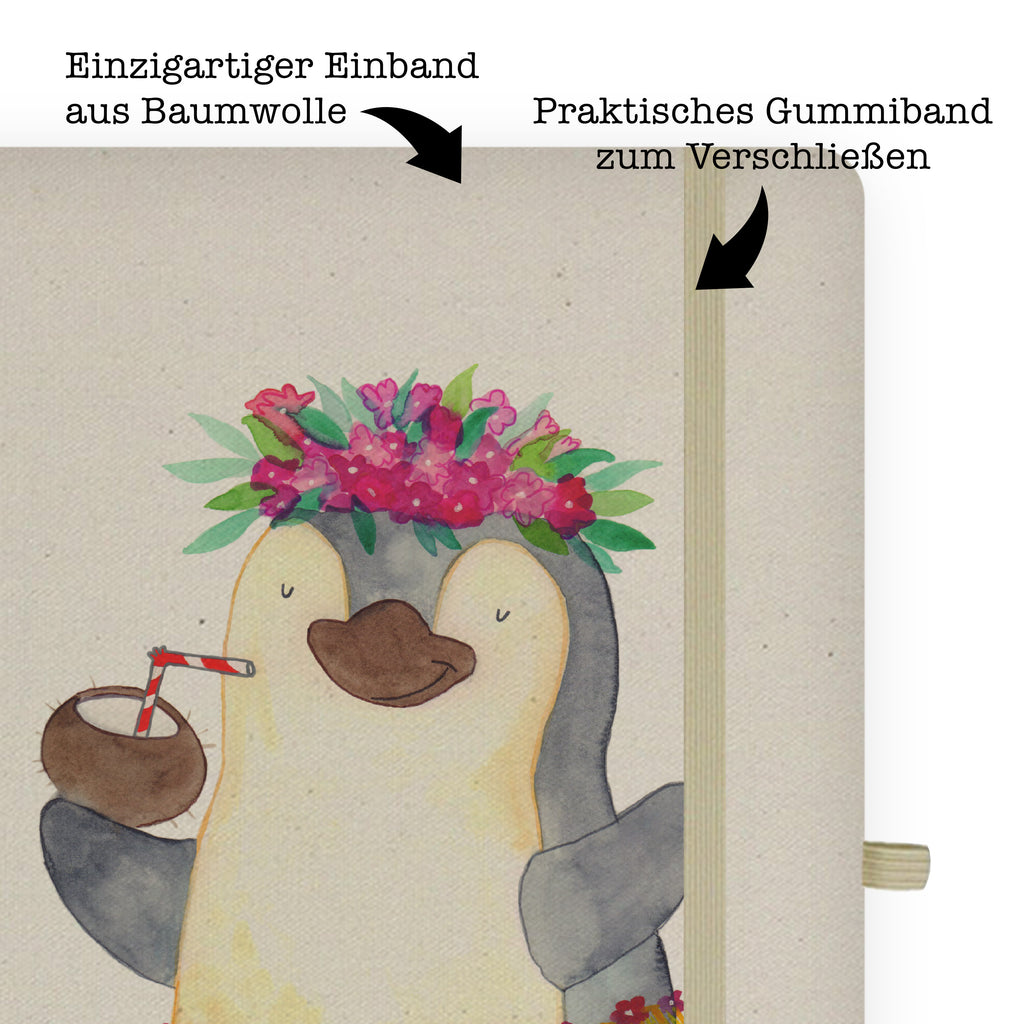 DIN A5 Baumwoll Notizbuch Pinguin Kokosnuss Notizen, Eintragebuch, Tagebuch, Notizblock, Adressbuch, Journal, Kladde, Skizzenbuch, Notizheft, Schreibbuch, Schreibheft, Pinguin, Aloha, Hawaii, Urlaub, Kokosnuss, Pinguine