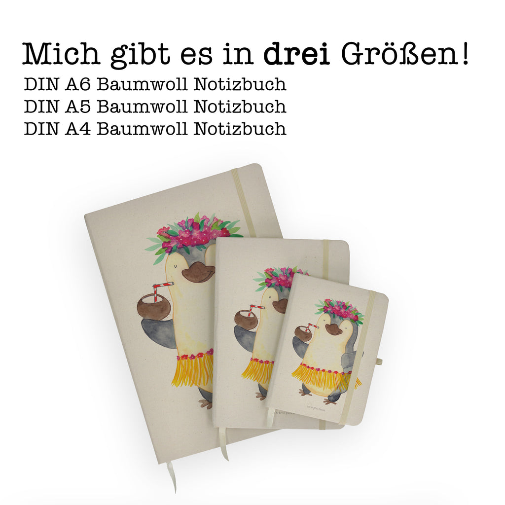 DIN A5 Baumwoll Notizbuch Pinguin Kokosnuss Notizen, Eintragebuch, Tagebuch, Notizblock, Adressbuch, Journal, Kladde, Skizzenbuch, Notizheft, Schreibbuch, Schreibheft, Pinguin, Aloha, Hawaii, Urlaub, Kokosnuss, Pinguine