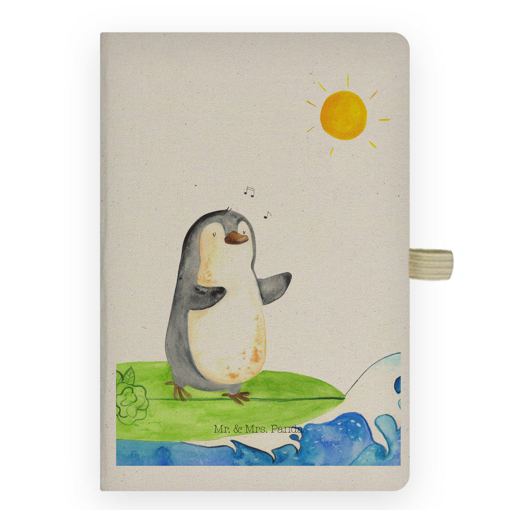 DIN A4 Baumwoll Notizbuch Pinguin Surfer Notizen, Eintragebuch, Tagebuch, Notizblock, Adressbuch, Journal, Kladde, Skizzenbuch, Notizheft, Schreibbuch, Schreibheft, Pinguin, Pinguine, surfen, Surfer, Hawaii, Urlaub, Wellen, Wellen reiten, Portugal