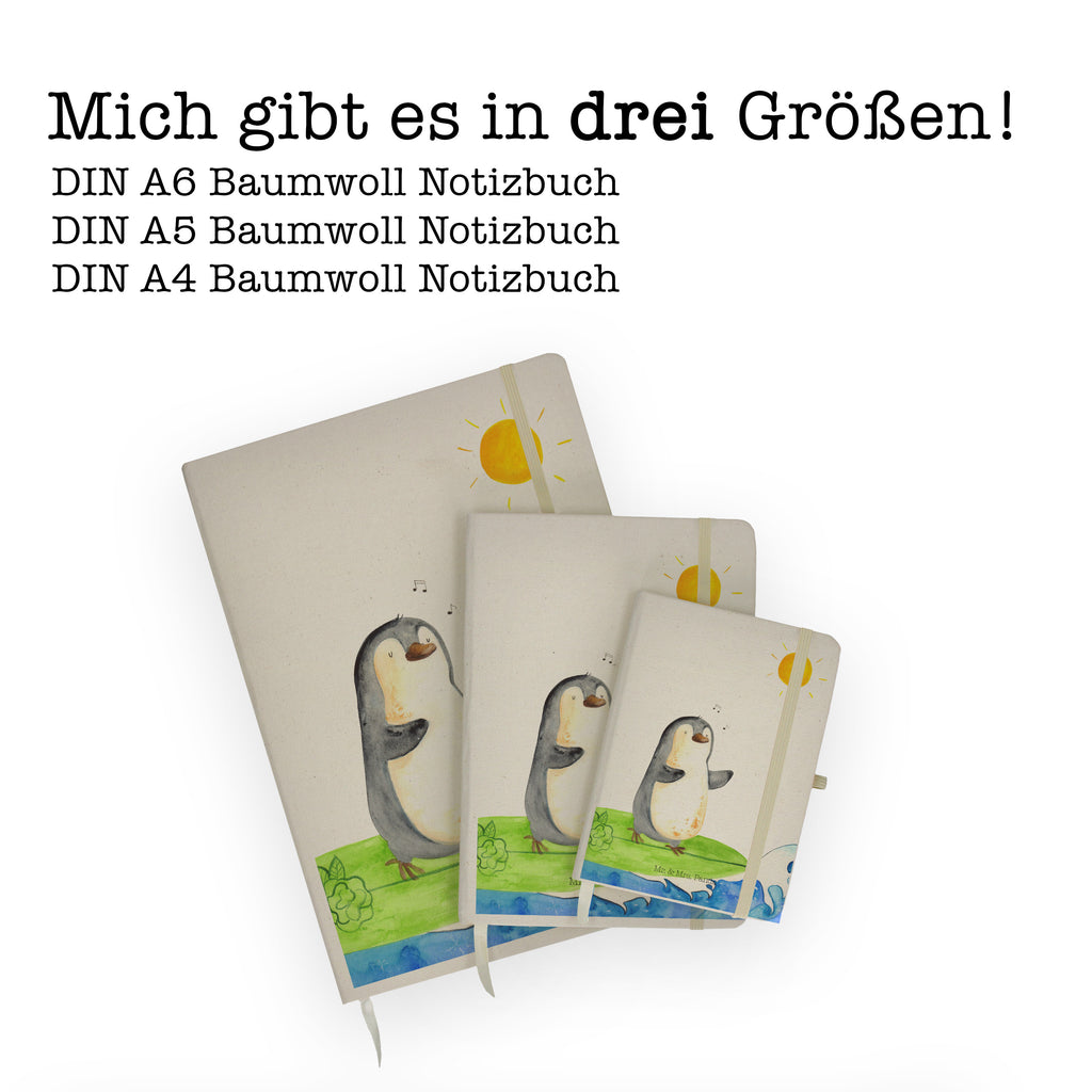 DIN A4 Baumwoll Notizbuch Pinguin Surfer Notizen, Eintragebuch, Tagebuch, Notizblock, Adressbuch, Journal, Kladde, Skizzenbuch, Notizheft, Schreibbuch, Schreibheft, Pinguin, Pinguine, surfen, Surfer, Hawaii, Urlaub, Wellen, Wellen reiten, Portugal