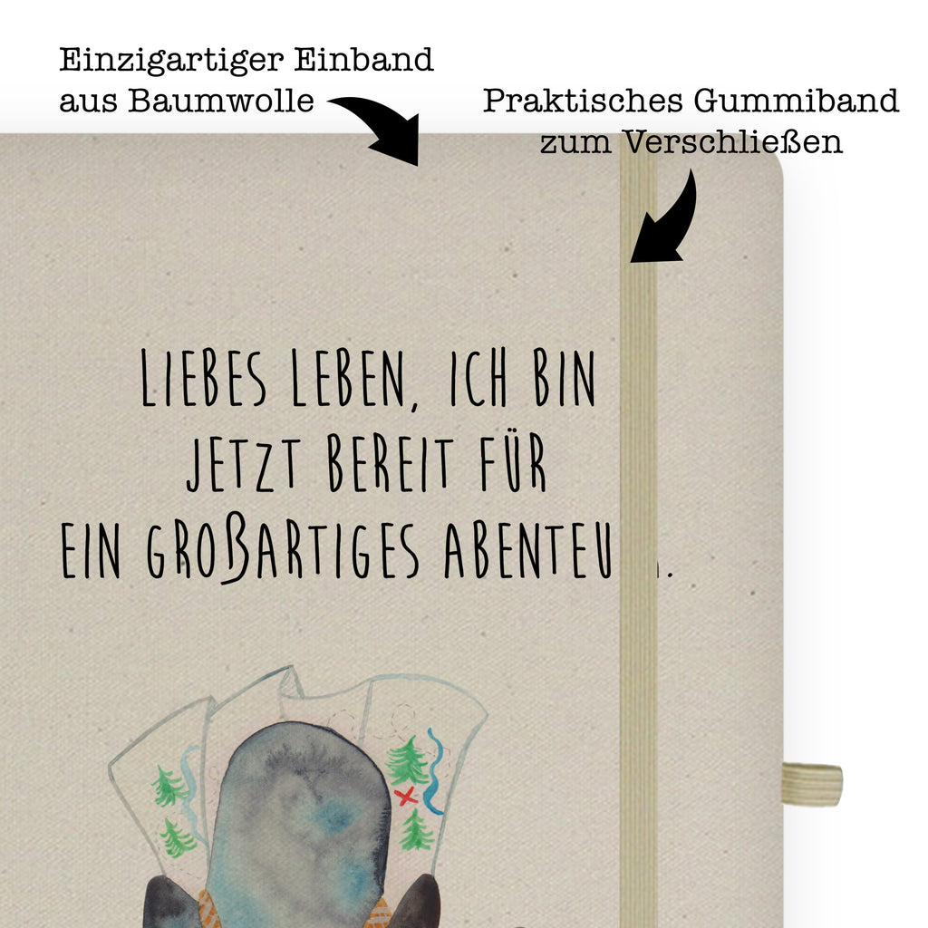 DIN A5 Baumwoll Notizbuch Pinguin & Maus Wanderer Notizen, Eintragebuch, Tagebuch, Notizblock, Adressbuch, Journal, Kladde, Skizzenbuch, Notizheft, Schreibbuch, Schreibheft, Pinguin, Pinguine, Abenteurer, Abenteuer, Roadtrip, Ausflug, Wanderlust, wandern