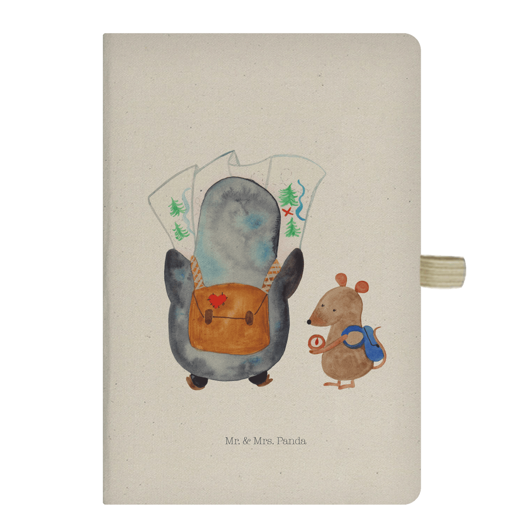 DIN A5 Baumwoll Notizbuch Pinguin & Maus Wanderer Notizen, Eintragebuch, Tagebuch, Notizblock, Adressbuch, Journal, Kladde, Skizzenbuch, Notizheft, Schreibbuch, Schreibheft, Pinguin, Pinguine, Abenteurer, Abenteuer, Roadtrip, Ausflug, Wanderlust, wandern